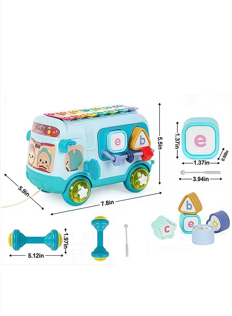 Musical Happy Bus Toy,Baby Bus Toy,Shape Sorter Educational Learning Toy for Kids with Hand Bell,Instruments 10-in-1 Montessori Toys Bus for Baby 6-12-18 Months+, Educational Musical Sensory Learnin - Image 5