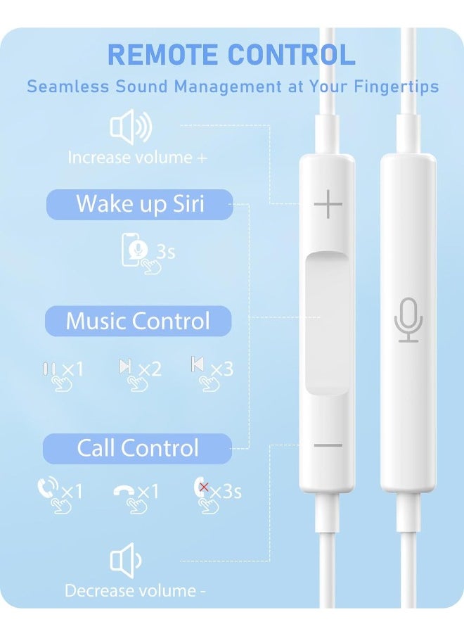 Apple Wired Earphones with USB C Port and Built-in Volume Microphone Compatible with iPhone 15 Pro Max, iPad Pro and Android Smartphones Galaxy S23/S22/S21/S20, Note 10/20, A53/A54, In-Ear Details
