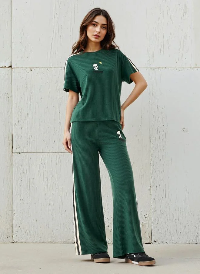 SP Characters Wide Leg Polyester Blend Pants with Peanut Applique Detail