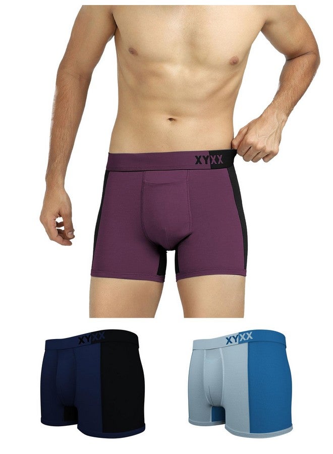 XYXX XYXX Men Micro Modal Trunk, Relaxed Fit, Colorblock, Pack of 3, XYTRNK3PCKN811M, Grape Wine & Black + Quarry & Seaport + Black Iris & Black, M  - Image 1
