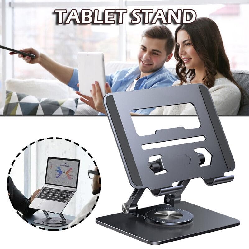 KRESHU Tablet Stand Universal Aluminium Alloy 360 Degree Rotating Tablet Holder with High Stability Strong Load Bearing Desktop Stand for Tablets/Phone Form 4.7” to 12.9” (Silver,1-Pcs) - Image 2