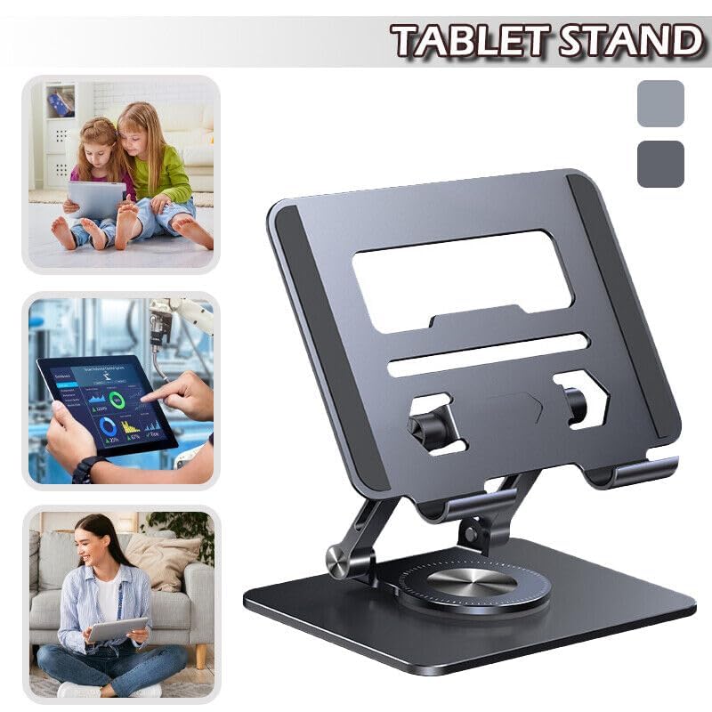 KRESHU Tablet Stand Universal Aluminium Alloy 360 Degree Rotating Tablet Holder with High Stability Strong Load Bearing Desktop Stand for Tablets/Phone Form 4.7” to 12.9” (Silver,1-Pcs) - Image 4