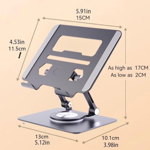 KRESHU Tablet Stand Universal Aluminium Alloy 360 Degree Rotating Tablet Holder with High Stability Strong Load Bearing Desktop Stand for Tablets/Phone Form 4.7” to 12.9” (Silver,1-Pcs) - Image 5