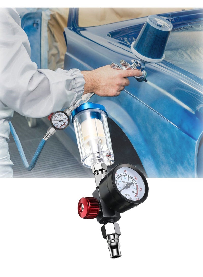 KASTWAVE Spray Gun Painting Sprayer Oil Water Separator, 1/4 Inch Pressure Gauge, and Water Trap Filter, Pressure Regulator Air Compressor Regulator for Air Spray Paint Gun Air Pressure Cleaner - Image 1