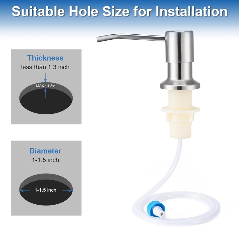 Husfunov Soap Dispenser for Kitchen Sink, Built in Sink Soap Dispenser (Brushed Nickel), Countertop Dish Soap Dispenser Stainless Steel Pump with 47" Extension Tube kit, No Need to Frequent Refills - Image 5