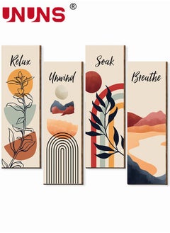 UNUNS 4 Pieces Flower Pictures Wall Decor,Wooden Framed Decorative Wall Art Painting For Home Cabinets Dining Restaurant,30x10cmx4  - Image 2
