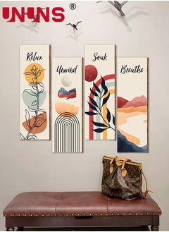 UNUNS 4 Pieces Flower Pictures Wall Decor,Wooden Framed Decorative Wall Art Painting For Home Cabinets Dining Restaurant,30x10cmx4  - Image 3
