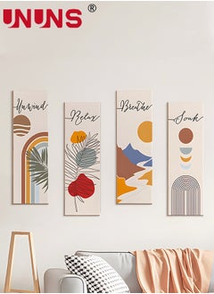 UNUNS 4 Pieces Flower Pictures Wall Decor,Wooden Framed Decorative Wall Art Painting For Home Cabinets Dining Restaurant,30x10cmx4  - Image 4