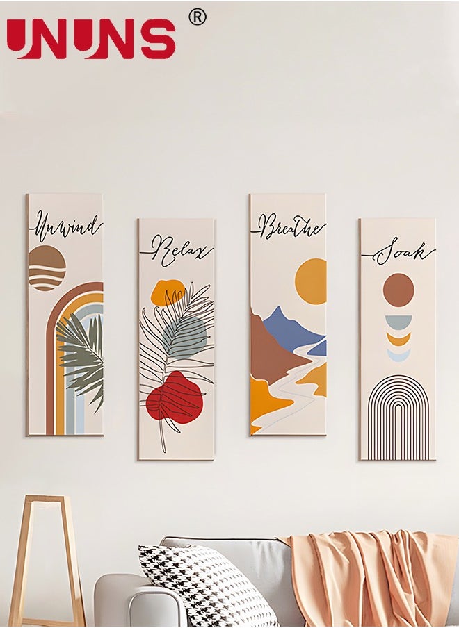 UNUNS 4 Pieces Flower Pictures Wall Decor,Wooden Framed Decorative Wall Art Painting For Home Cabinets Dining Restaurant,30x10cmx4  - Image 4
