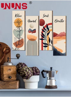 UNUNS 4 Pieces Flower Pictures Wall Decor,Wooden Framed Decorative Wall Art Painting For Home Cabinets Dining Restaurant,30x10cmx4  - Image 1