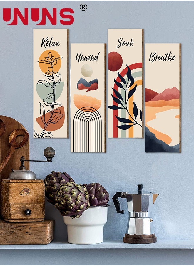 UNUNS 4 Pieces Flower Pictures Wall Decor,Wooden Framed Decorative Wall Art Painting For Home Cabinets Dining Restaurant,30x10cmx4  - Image 1