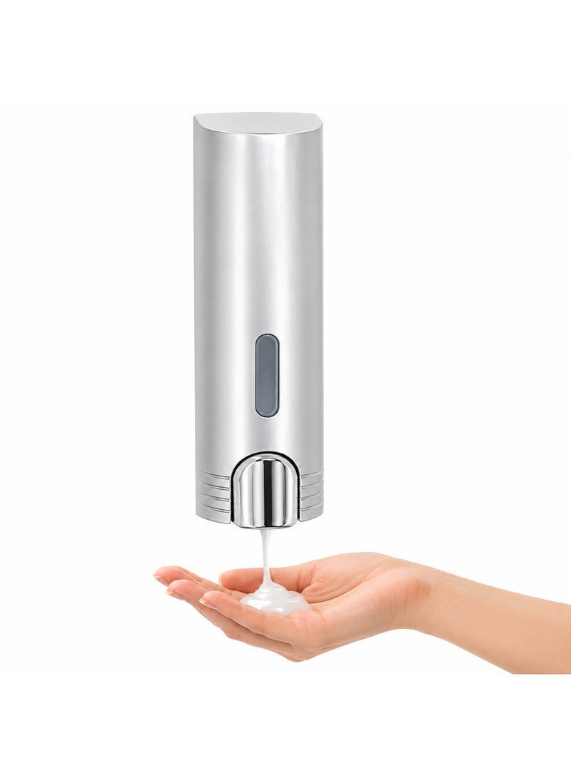 Beram Wall Mounted Soap Dispenser 400ml Refillable Silver Liquid Dispenser for Bathroom Kitchen or Office Modern Grey Design with Transparent Window - Image 1