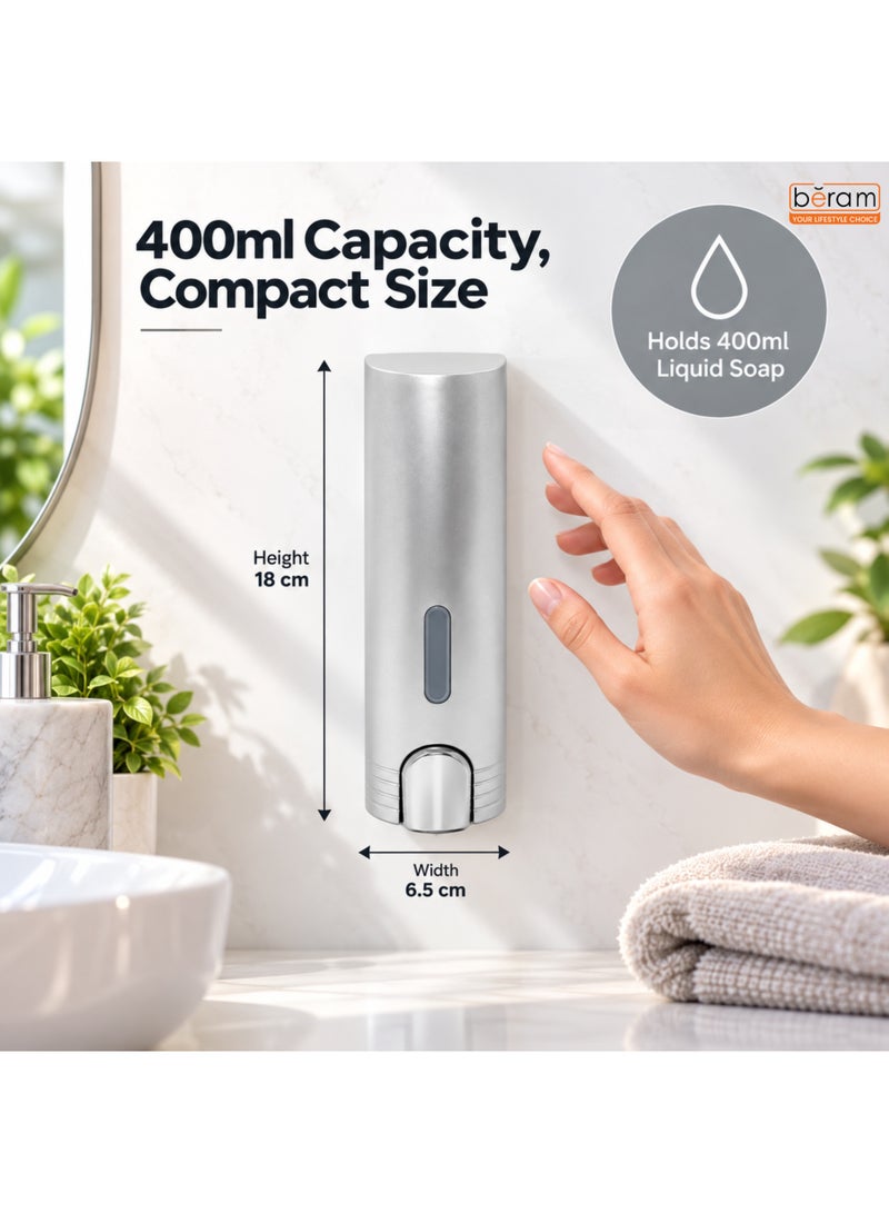 BERAM Wall Mounted Soap Dispenser 400ml Refillable Liquid Dispenser with Transparent Window, Silver Grey for Bathroom, Kitchen and Office - Image 2
