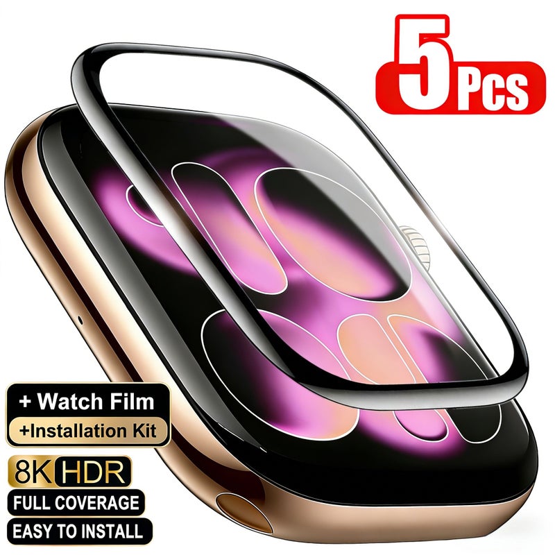 5 عبوات حماية شاشة HD كاملة التغطية متوافقة مع Apple Watch مقاس 44 مم، السلسلة SE، وS4، وS5، وS6، وألترا 3، و2، و1، والموديلات مقاس 41 مم و40 مم و38 مم، مقاومة لبصمات الأصابع والخدوش والزيوت، منحنية ومُصممة لتغطية الشاشة بالكامل. - Image 1