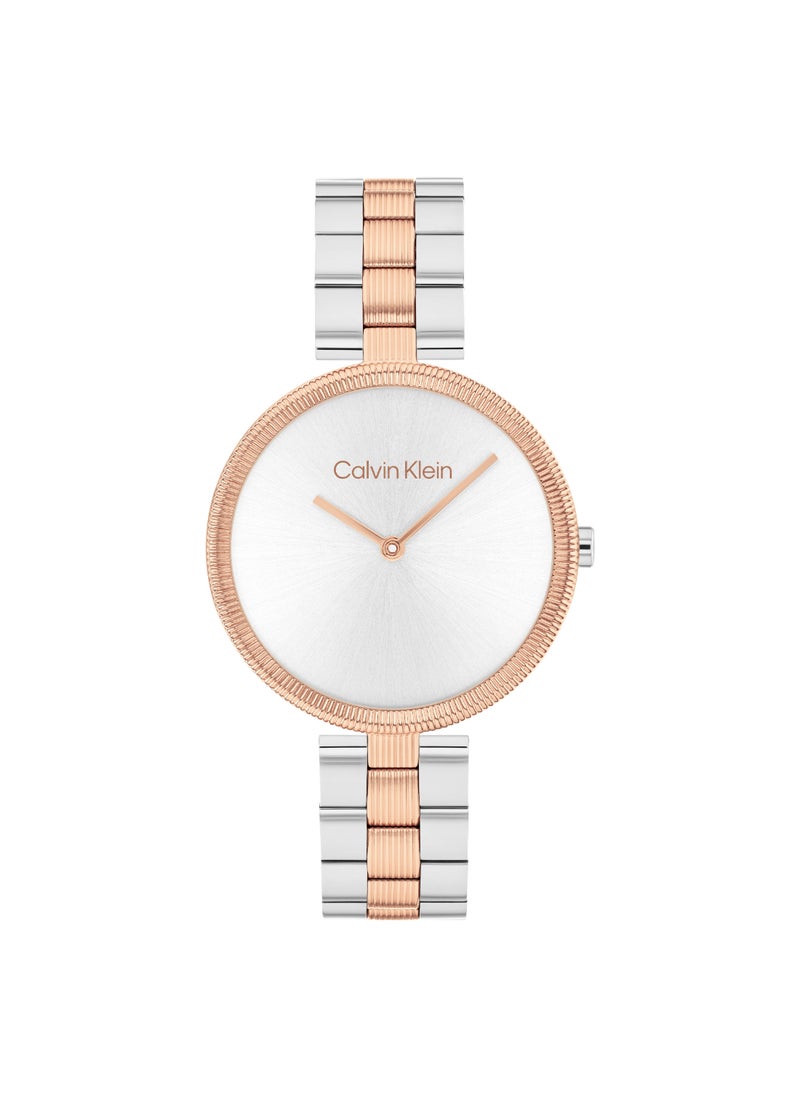 CALVIN KLEIN ساعة نسائية فضية بيضاء ذات حالة دائرية - 25100040  - Image 1