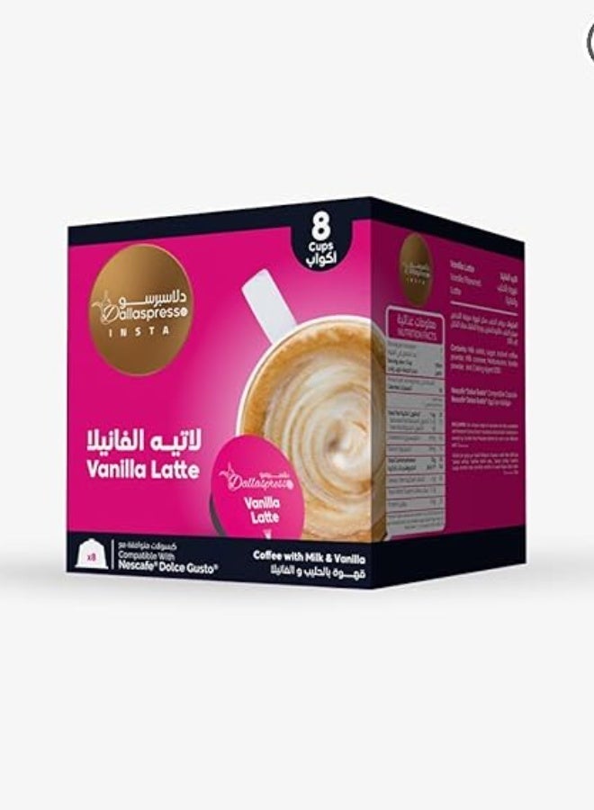 Dallaspresso Vanilla Latte Capsules 8pcs – Dolce Gusto Compatible, Smooth & Creamy Vanilla Coffee Blend - Image 1