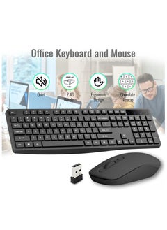 T I G O Universal Silent Wireless Keyboard & Mouse Combo, English & Arabic Ergonomic 2.4GHz USB-Receiver Plug n Play Wireless Mouse 12 FN Keys PC/Laptop Black  - Image 2