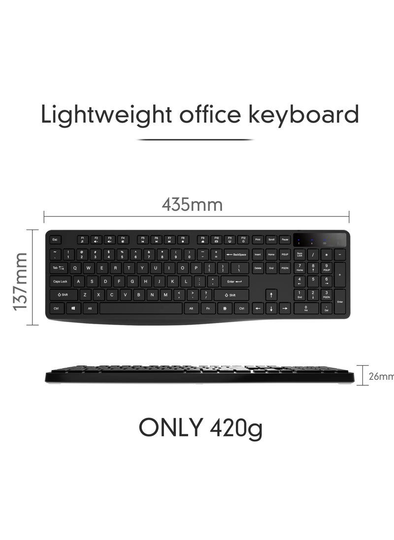 T I G O - Universal Silent Wireless Keyboard & Mouse Combo, English & Arabic Ergonomic 2.4GHz USB-Receiver Plug n Play Wireless Mouse 12 FN Keys PC/Laptop Black - Image 1