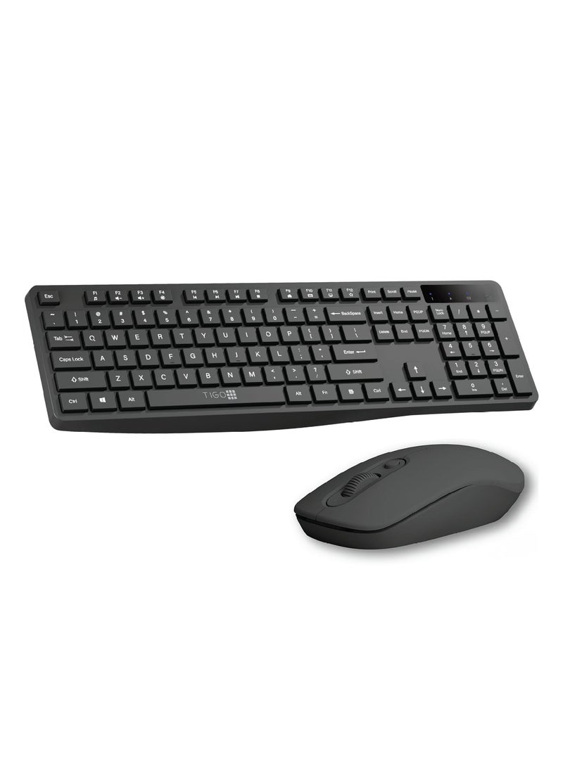 T I G O - Universal Silent Wireless Keyboard & Mouse Combo, English & Arabic Ergonomic 2.4GHz USB-Receiver Plug n Play Wireless Mouse 12 FN Keys PC/Laptop Black - Image 1