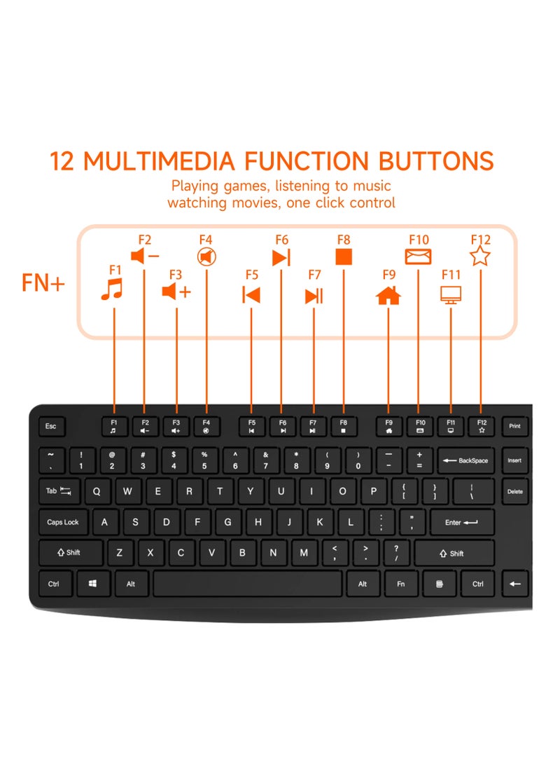 T I G O - Universal Silent Wireless Keyboard & Mouse Combo, English & Arabic Ergonomic 2.4GHz USB-Receiver Plug n Play Wireless Mouse 12 FN Keys PC/Laptop Black - Image 1