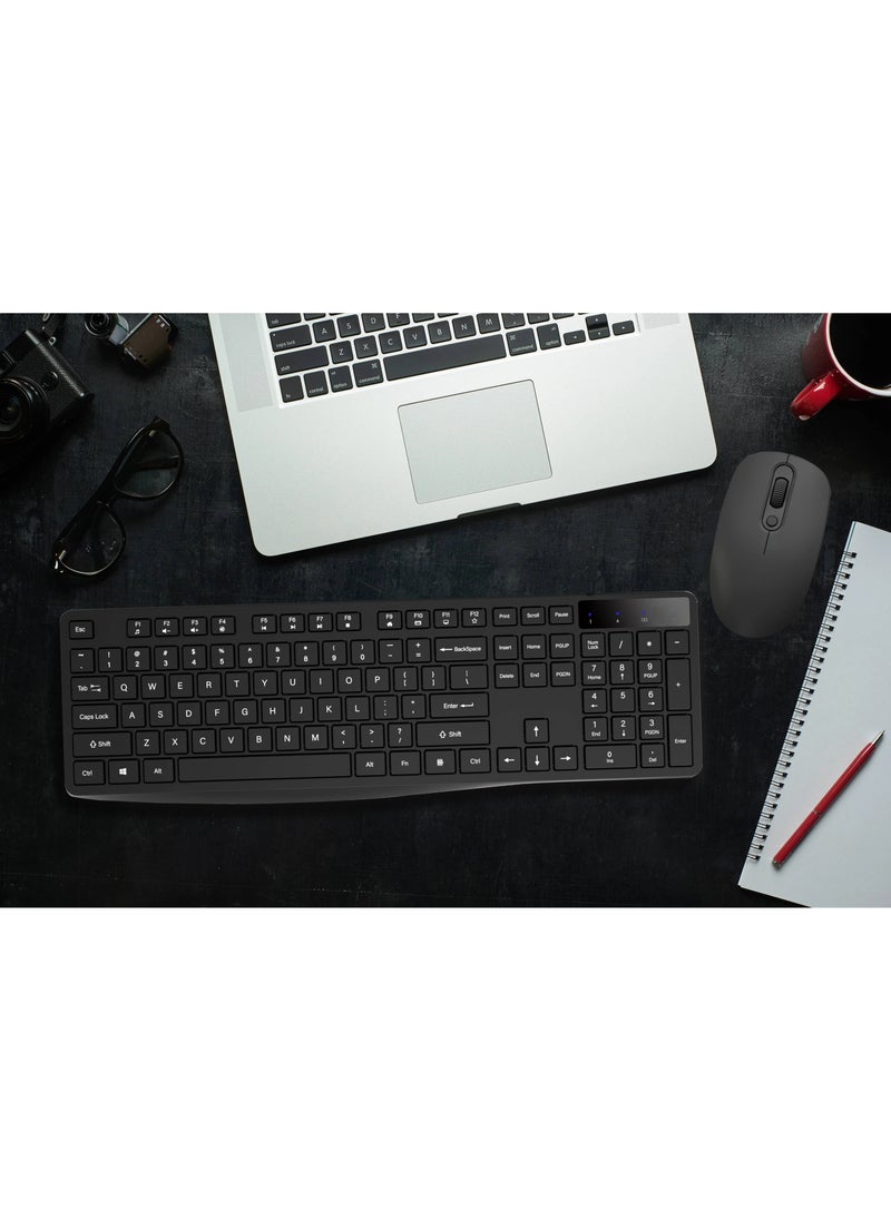 T I G O - Universal Silent Wireless Keyboard & Mouse Combo, English & Arabic Ergonomic 2.4GHz USB-Receiver Plug n Play Wireless Mouse 12 FN Keys PC/Laptop Black - Image 1