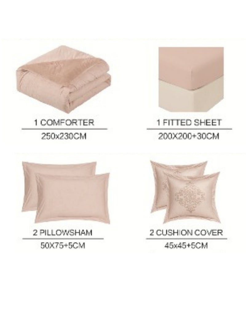 SMART HOME Double-sided winter Comforter (velvet and faux fur) with shiny jacquard patterns –6-piece Luxurious full double duvet set includes a 250x230 cm duvet cover, a 200x200+30 cm fitted sheet, two 50x75+5 cm pillowcases, and two 45x45+5 cm square pillowcases – Elegant, soft, and warm hotel-style bedding. - Image 5