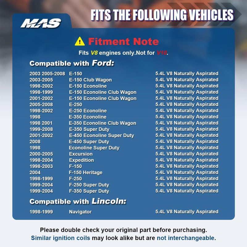 MAS Ignition Coil DG508 & Motorcraft Spark Plug SP479 compatible with Ford Lincoln Mercury 4.6L 5.4L V8 Crown Victoria Expedition F-150 F-250 Mustang DG457 DG472 DG491 - Image 4