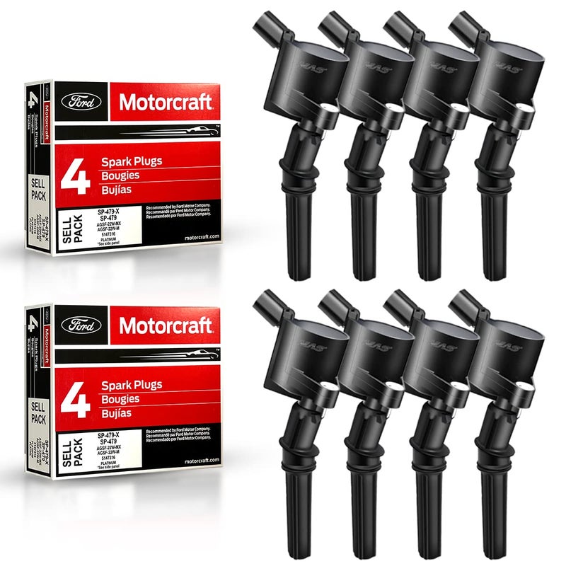 MAS Ignition Coil DG508 & Motorcraft Spark Plug SP479 compatible with Ford Lincoln Mercury 4.6L 5.4L V8 Crown Victoria Expedition F-150 F-250 Mustang DG457 DG472 DG491 - Image 1