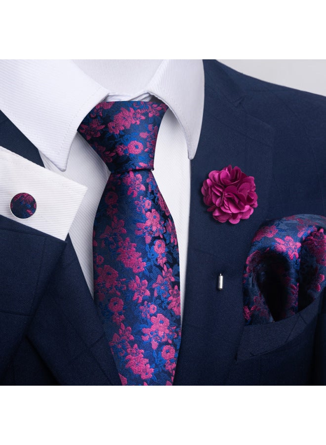 New Men's Tie Suit Pocket Square Set 8cm Polyester Jacquard Business Formal Tie For Men