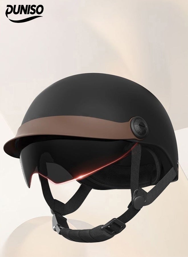 DUNISO 3C Certified Electric Vehicle Helmet，Summer Motorbike Half helmet with Sun-Protection Short Goggles，Safe and Comfortable，Breathable, Sturdy and Durable，Unisex，Black  - Image 1