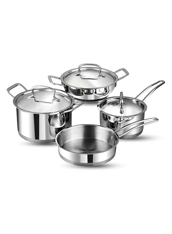 Green Tiger Stainless Steel Cookware Combo Set of 4 Pcs | Saucepan, Saucepot - Image 1