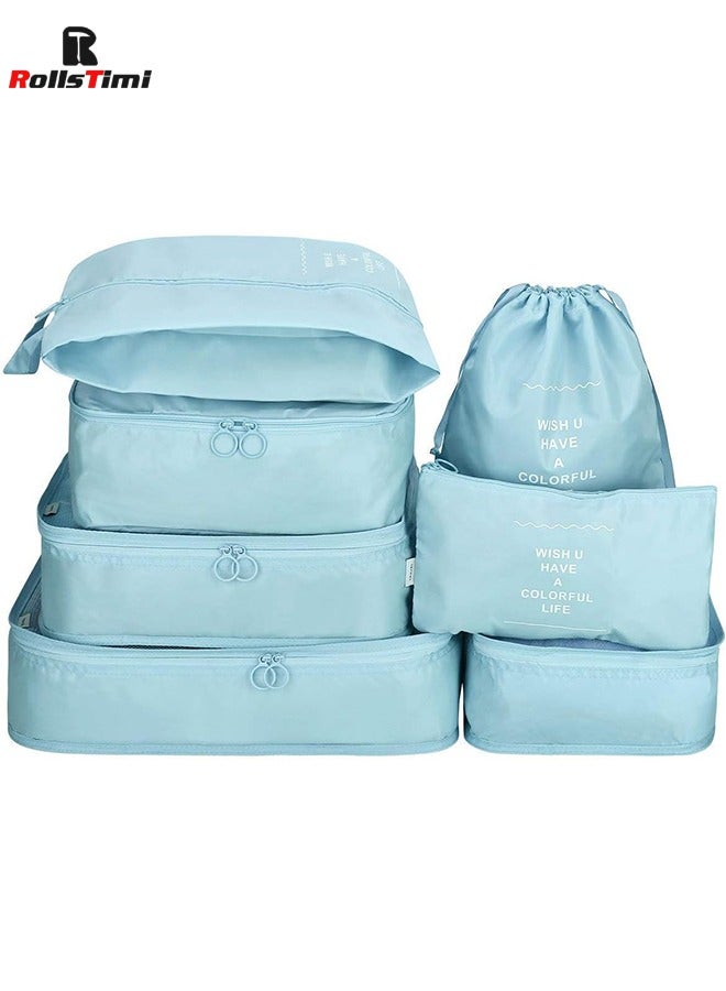 رولستيمي 7 قطعة/المجموعة السفر الأمتعة المنظم صندوق تخزين ملابس أكياس مستحضرات التجميل حقيبة حقيبة التعبئة إكسسوارات السفر (بحيرة الأزرق) - Image 1