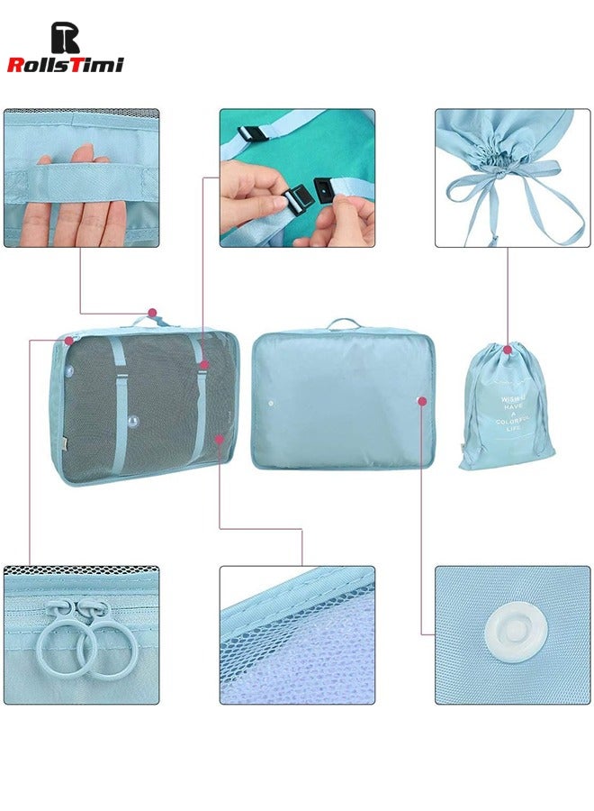 رولستيمي 7 قطعة/المجموعة السفر الأمتعة المنظم صندوق تخزين ملابس أكياس مستحضرات التجميل حقيبة حقيبة التعبئة إكسسوارات السفر (بحيرة الأزرق) - Image 4