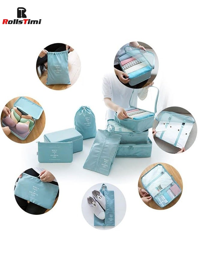 رولستيمي 7 قطعة/المجموعة السفر الأمتعة المنظم صندوق تخزين ملابس أكياس مستحضرات التجميل حقيبة حقيبة التعبئة إكسسوارات السفر (بحيرة الأزرق) - Image 5
