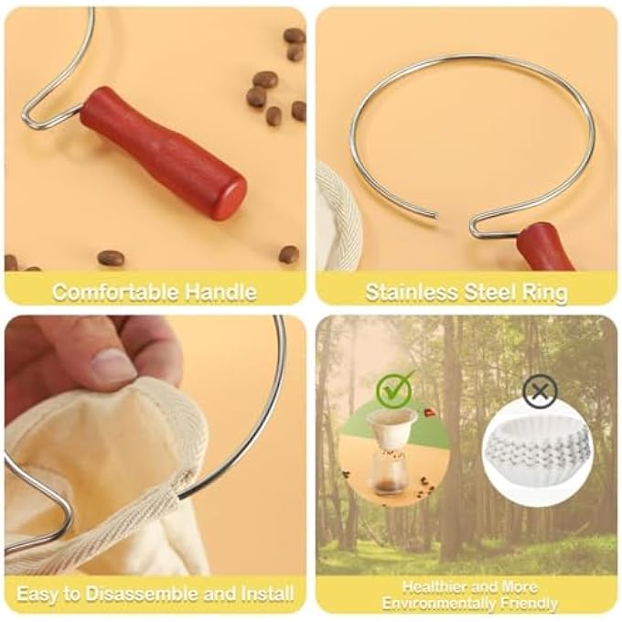 إكسفور فلتر قهوة بمقبض، فلتر قماشي، فلتر احترافي للباريستا، مقبض خشبي 4 بوصات، فلتر قابل لإعادة الاستخدام لمقهى الإسبريسو، سلة فلتر للاستخدام اليومي، أحمر - Image 4