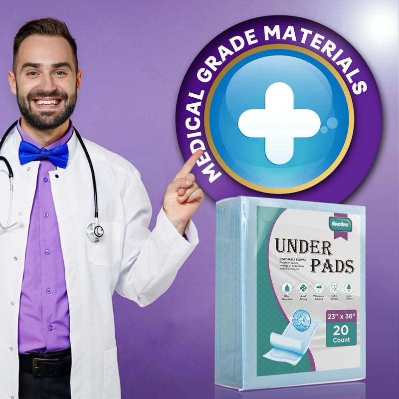 Brosive Disposable Bed Pads for Incontinence 23" x 36" - 20 Count, Leak-Proof Chucks Pads for Adults, Kids and Pets, Absorbent Disposable Underpads, Incontinence Bed Pads Disposable for Beds - Image 5