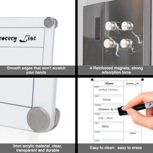 KITOME Magnetic Weekly Meal Planner for Fridge – 30x21cm Acrylic Dry Erase Whiteboard with Marker – Easy to Clean, Reusable Menu Board, Grocery List & to-Do Planner for Kitchen Organization - Image 5
