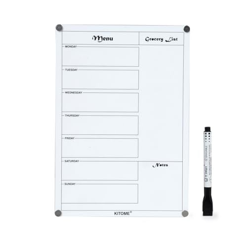 KITOME Magnetic Weekly Meal Planner for Fridge – 30x21cm Acrylic Dry Erase Whiteboard with Marker – Easy to Clean, Reusable Menu Board, Grocery List & to-Do Planner for Kitchen Organization - Image 1
