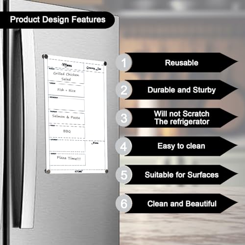 KITOME Magnetic Weekly Meal Planner for Fridge – 30x21cm Acrylic Dry Erase Whiteboard with Marker – Easy to Clean, Reusable Menu Board, Grocery List & to-Do Planner for Kitchen Organization - Image 4