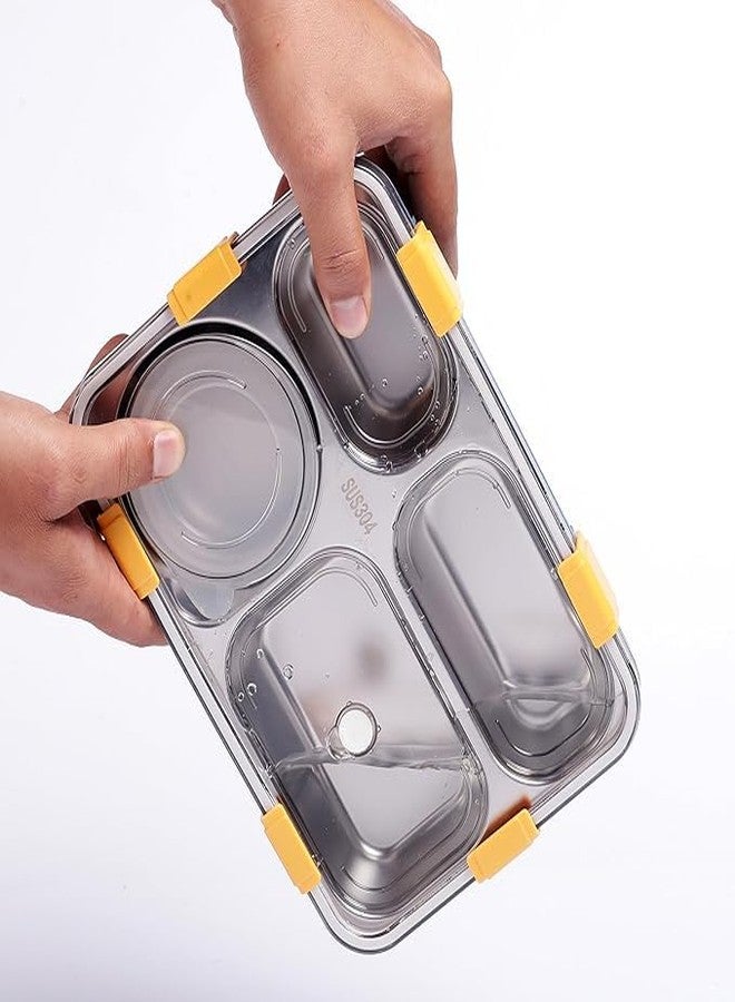 HDR MALL Lunch Box for Adults 4 Compartment Insulated Stainless Steel with Spoon & Fork Tiffin Box for Girls, Boys, School, Office Men & Women (Multicolor) - Image 4