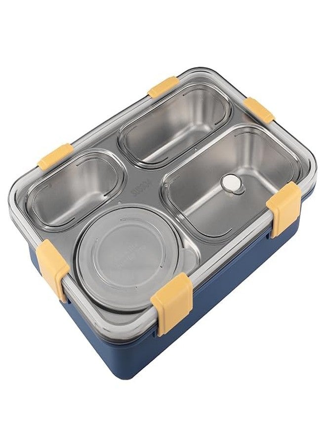 HDR MALL Lunch Box for Adults 4 Compartment Insulated Stainless Steel with Spoon & Fork Tiffin Box for Girls, Boys, School, Office Men & Women (Multicolor) - Image 1
