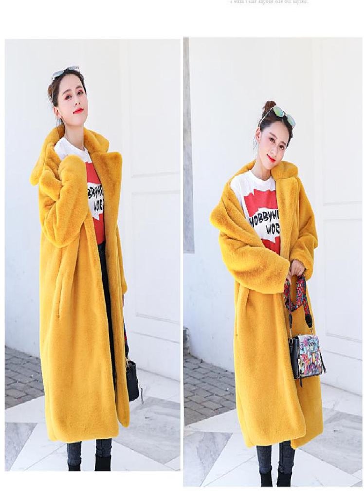 Eckek - Women Winter Warm Faux Fur Coat Thick Women Long Coat Turn Down Collar Women Warm Coat With Belt Casaco Feminino - Image 1