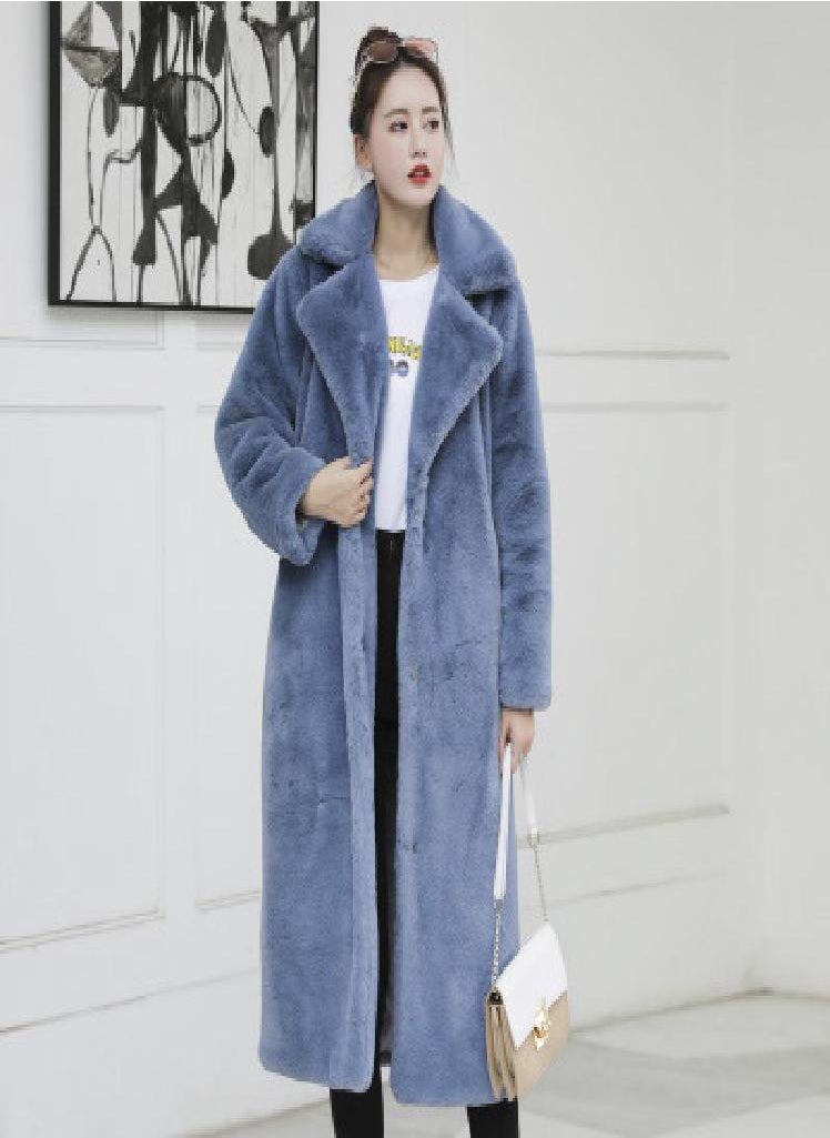 Eckek - Women Winter Warm Faux Fur Coat Thick Women Long Coat Turn Down Collar Women Warm Coat With Belt Casaco Feminino - Image 1