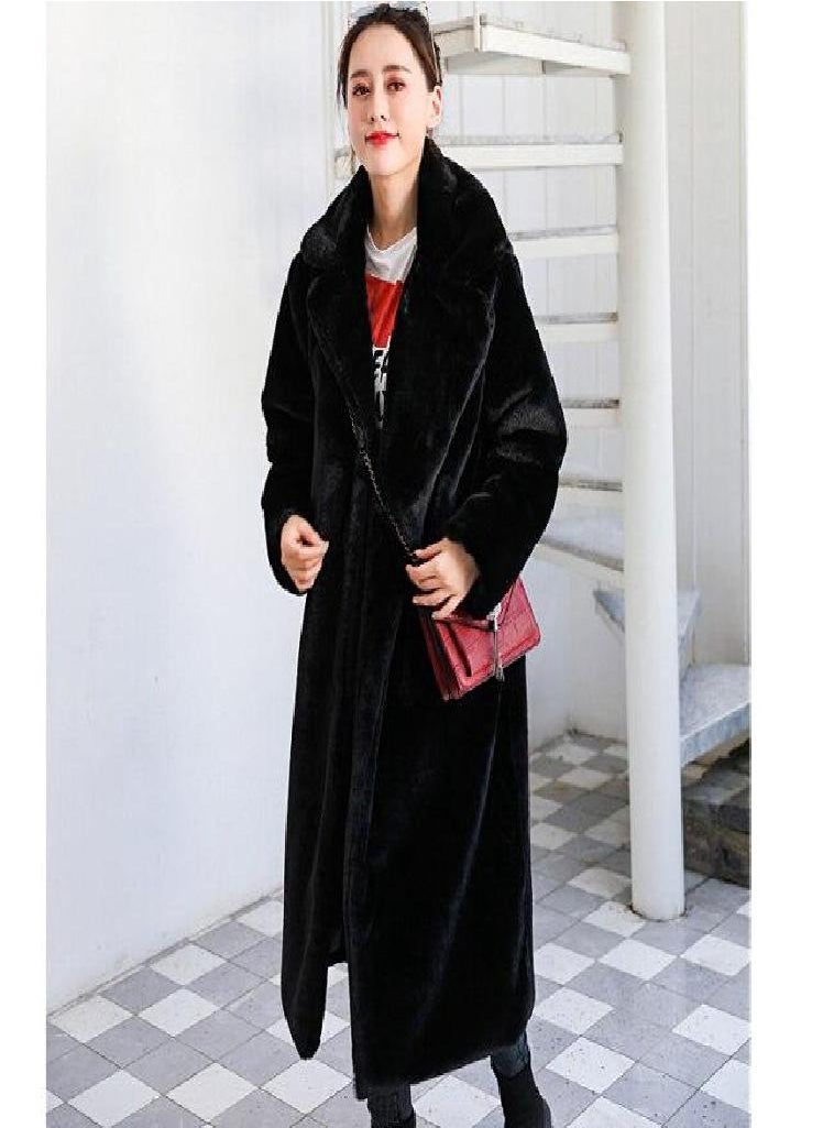 Eckek - Women Winter Warm Faux Fur Coat Thick Women Long Coat Turn Down Collar Women Warm Coat With Belt Casaco Feminino - Image 1