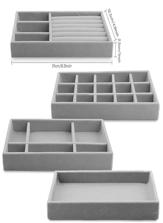 HETVIN 4 Pack Velvet Jewelry Trays Organizer, Stackable Jewelry Display Case Drawer Inserts Tray, Necklace Storage Holder for Earring, Ring, Bracelet, Brooch, Watch, Multi-slot Design(Tray) - Image 2