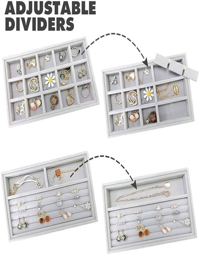 HETVIN 4 Pack Velvet Jewelry Trays Organizer, Stackable Jewelry Display Case Drawer Inserts Tray, Necklace Storage Holder for Earring, Ring, Bracelet, Brooch, Watch, Multi-slot Design(Tray) - Image 5