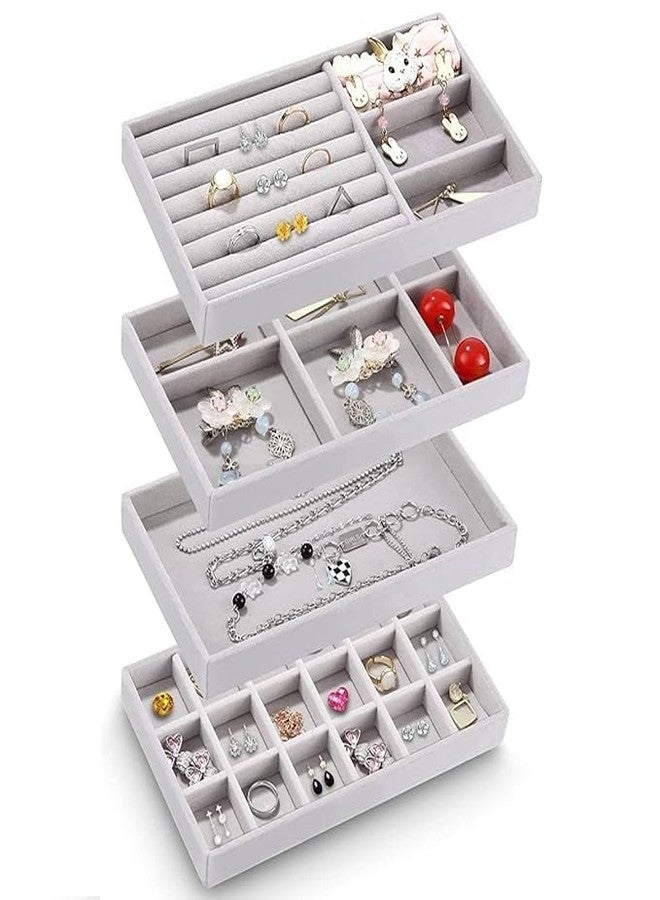 HETVIN 4 Pack Velvet Jewelry Trays Organizer, Stackable Jewelry Display Case Drawer Inserts Tray, Necklace Storage Holder for Earring, Ring, Bracelet, Brooch, Watch, Multi-slot Design(Tray) - Image 1