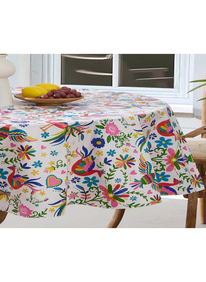 Newbridge Otomi Birds Eclectic Bold Print Vinyl Flannel Backed Indoor/Outdoor Tablecloth - Mexican Otomi, Hearts, Floral Design Easy Care, Wipe Clean Tablecloth, 60 Inch x 84 Inch Oval - Image 5