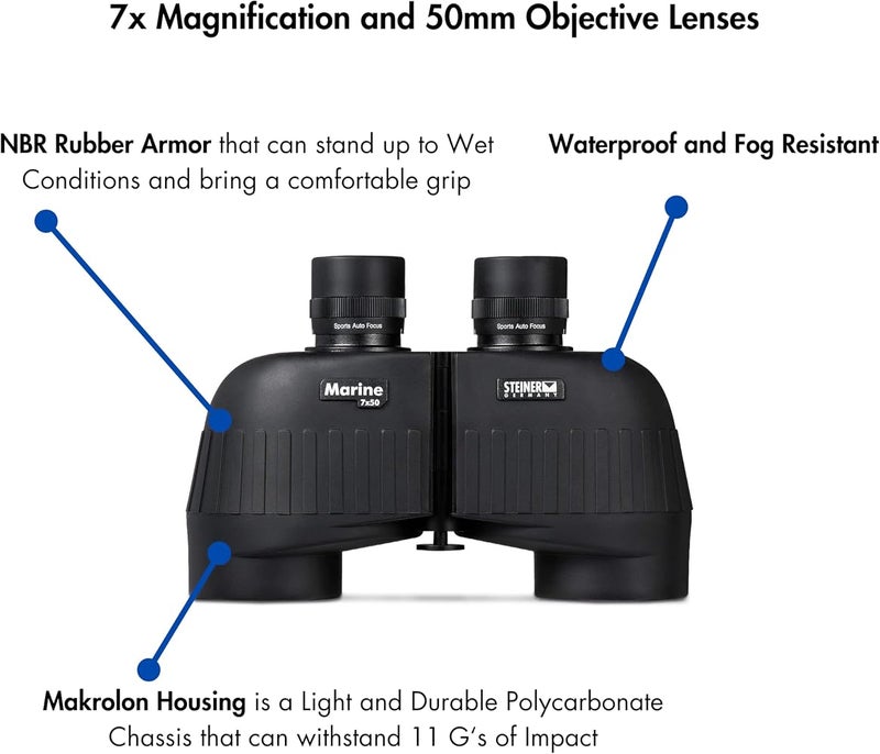 Steiner Marine Binoculars for Adults and Kids, 7x50 Binoculars for Bird Watching, Hunting, Outdoor Sports, Wildlife Sightseeing and Concerts - Quality Performance Water-Going Optics, Black - Image 3