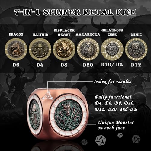 Haxtec Spinner Dice 7in1 Metal DND Dice Set Unique Dice DND Gifts Spinner Goblins Metal DD Die Compatible with Dungeons and Dragons - Image 5